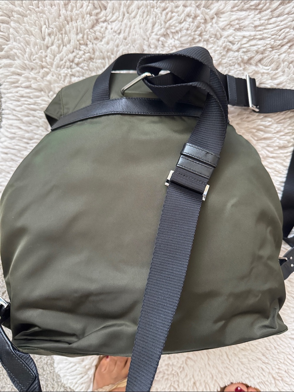 Prada Olive Nylon Backpack with Black Leather Trim - Picture 5 of 6